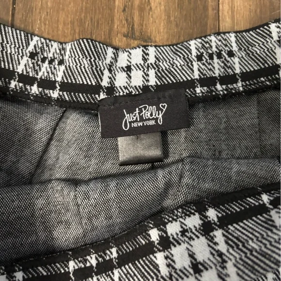 Sz L Plaid Black & White Pleated Checkered Elastic Waist Mini Skirt Y2K Flowy - Picture 6 of 7